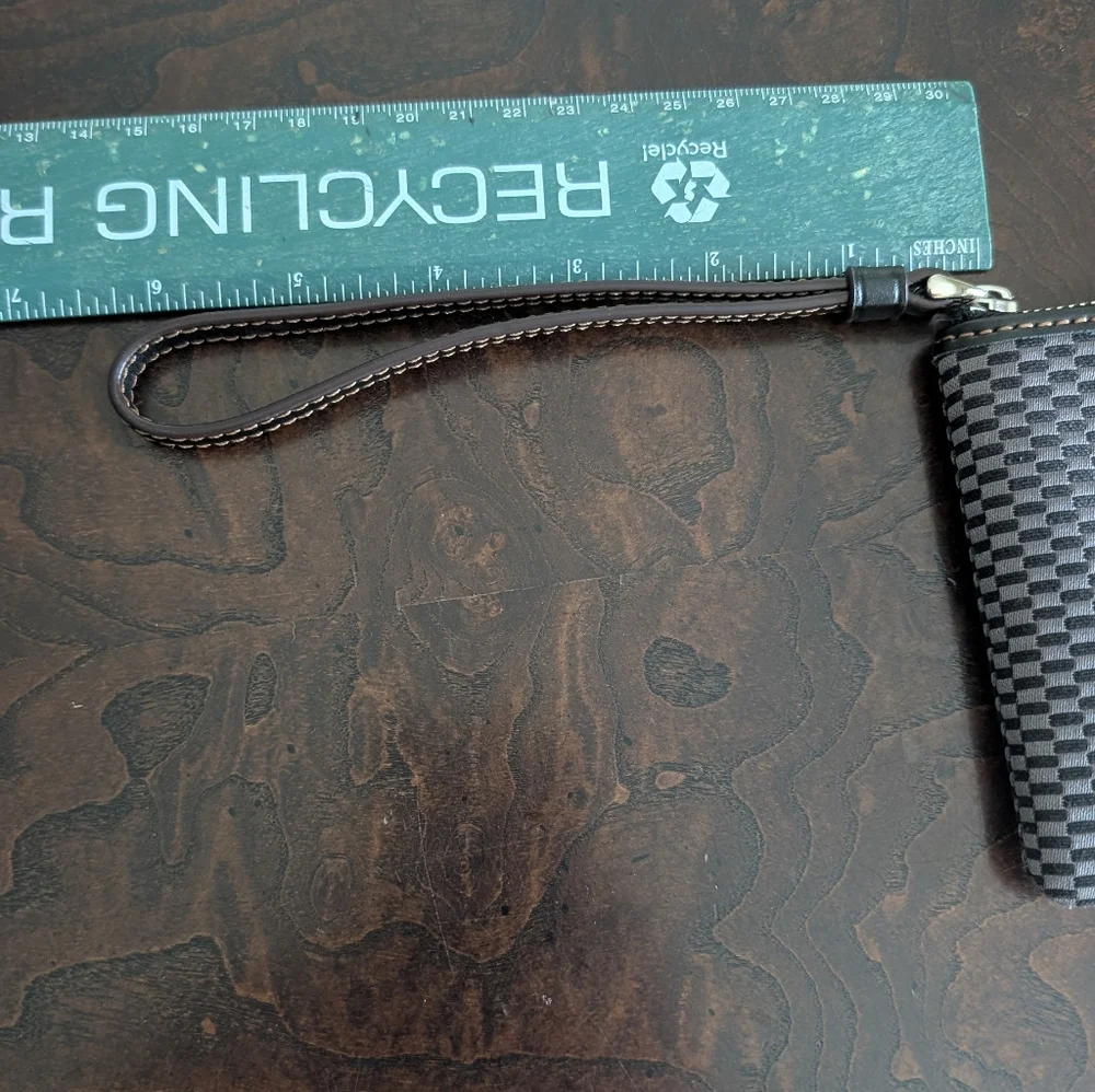 Coach Legacy Jacquard Wristlet Black and  Gray Checked Leather Strap